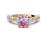 Yellow gold Fancy Pink Radiant  Diamond Prong Setting with Side Stones on a Pave Band_130