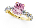 Yellow gold Fancy Pink Radiant  Diamond Prong Setting with Side Stones on a Pave Band_131