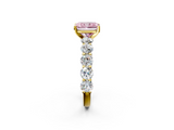 Yellow gold Fancy Pink Radiant  Diamond Prong Setting with Side Stones on a Pave Band_132