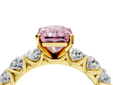 Yellow gold Fancy Pink Radiant  Diamond Prong Setting with Side Stones on a Pave Band_134