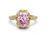 Yellow gold Fancy Pink Radiant  Diamond Solitaire Ring with Shared Prong Pavé Band_66