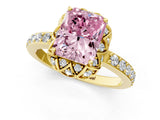 Yellow gold Fancy Pink Radiant  Diamond Solitaire Ring with Shared Prong Pavé Band_67