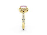 Yellow gold Fancy Pink Radiant  Diamond Solitaire Ring with Shared Prong Pavé Band_68