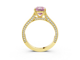 Yellow gold Fancy Pink Radiant  Diamond Solitaire with Pave Band and Six-Prong Setting_23