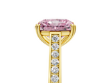 Yellow gold Fancy Pink Radiant  Diamond Solitaire with Pave Band and Six-Prong Setting_25