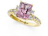 Yellow gold Fancy Pink Radiant  Diamond Three-Stone Pave Band with Four-Prong Setting_21