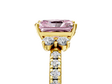 Yellow gold Fancy Pink Radiant  Diamond Three-Stone Pave Band with Four-Prong Setting_25