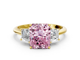 Yellow gold Fancy Pink Radiant  Diamond Three-Stone Ring with Trapezoid Side Stones and Prong Setting_17