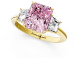 Yellow gold Fancy Pink Radiant  Diamond Three-Stone Ring with Trapezoid Side Stones and Prong Setting_18