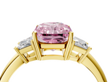 Yellow gold Fancy Pink Radiant  Diamond Three-Stone Ring with Trapezoid Side Stones and Prong Setting_21