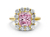Yellow gold Fancy Pink Radiant  Halo Cluster Diamond Engagement Ring with Prong Setting and Polished Band_87