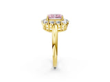 Yellow gold Fancy Pink Radiant  Halo Cluster Diamond Engagement Ring with Prong Setting and Polished Band_89