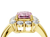 Yellow gold Fancy Pink Radiant  Halo Cluster Diamond Engagement Ring with Prong Setting and Polished Band_91