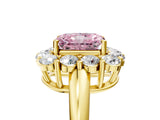 Yellow gold Fancy Pink Radiant  Halo Cluster Diamond Engagement Ring with Prong Setting and Polished Band_92
