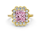 Yellow gold Fancy Pink Radiant  Halo Cluster Diamond Engagement Ring with Solitaire Band and Prong Setting_49