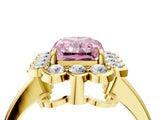 Yellow gold Fancy Pink Radiant  Halo Cluster Diamond Engagement Ring with Solitaire Band and Prong Setting_53