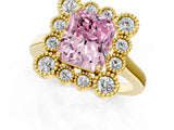 Yellow gold Fancy Pink Radiant  Halo Diamond Cluster Engagement Ring with Milgrain Bezel Setting and Solitaire Band_40