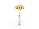 Yellow gold Fancy Pink Radiant  Halo Diamond Cluster Engagement Ring with Milgrain Bezel Setting and Solitaire Band_41