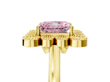Yellow gold Fancy Pink Radiant  Halo Diamond Cluster Engagement Ring with Milgrain Bezel Setting and Solitaire Band_44