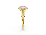 Yellow gold Fancy Pink Radiant  Halo Diamond Engagement Ring with Filigree Band and Four-Prong Setting_102