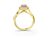 Yellow gold Fancy Pink Radiant  Halo Diamond Engagement Ring with Filigree Band and Four-Prong Setting_103