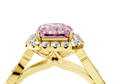 Yellow gold Fancy Pink Radiant  Halo Diamond Engagement Ring with Filigree Band and Four-Prong Setting_104