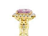 Yellow gold Fancy Pink Radiant  Halo Diamond Engagement Ring with Filigree Band and Four-Prong Setting_105