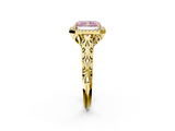 Yellow gold Fancy Pink Radiant  Halo Diamond Engagement Ring with Intricate Filigree Band and Four-Prong Setting_56