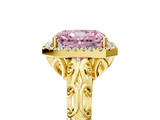 Yellow gold Fancy Pink Radiant  Halo Diamond Engagement Ring with Intricate Filigree Band and Four-Prong Setting_59