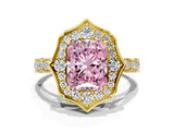 Yellow gold Fancy Pink Radiant  Halo Diamond Engagement Ring with Milgrain Band and Four-Prong Setting_54