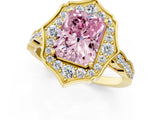 Yellow gold Fancy Pink Radiant  Halo Diamond Engagement Ring with Milgrain Band and Four-Prong Setting_55