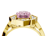 Yellow gold Fancy Pink Radiant  Halo Diamond Engagement Ring with Milgrain Band and Four-Prong Setting_58