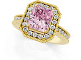 Yellow gold Fancy Pink Radiant  Halo Diamond Engagement Ring with Milgrain Pave Band and Four-Prong Setting_28