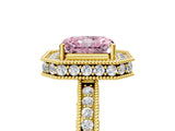 Yellow gold Fancy Pink Radiant  Halo Diamond Engagement Ring with Milgrain Pave Band and Four-Prong Setting_32