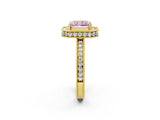 Yellow gold Fancy Pink Radiant  Halo Diamond Engagement Ring with Milgrain Pave Band and Four-Prong Setting_59