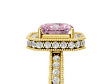 Yellow gold Fancy Pink Radiant  Halo Diamond Engagement Ring with Milgrain Pave Band and Four-Prong Setting_62