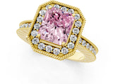 Yellow gold Fancy Pink Radiant  Halo Diamond Engagement Ring with Milgrain Pave Band and Four-Prong Setting_70
