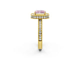 Yellow gold Fancy Pink Radiant  Halo Diamond Engagement Ring with Milgrain Pave Band and Four-Prong Setting_71
