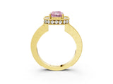 Yellow gold Fancy Pink Radiant  Halo Diamond Engagement Ring with Milgrain Pave Band and Four-Prong Setting_72