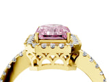 Yellow gold Fancy Pink Radiant  Halo Diamond Engagement Ring with Pavé Band and Four-Prong Setting_103