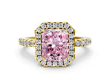 Yellow gold Fancy Pink Radiant  Halo Diamond Engagement Ring with Pavé Band and Four-Prong Setting_99