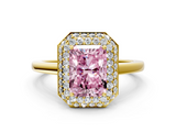 Yellow gold Fancy Pink Radiant  Halo Diamond Engagement Ring with Solitaire Band and Four-Prong Setting_20