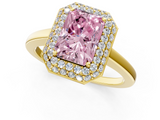 Yellow gold Fancy Pink Radiant  Halo Diamond Engagement Ring with Solitaire Band and Four-Prong Setting_21