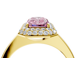 Yellow gold Fancy Pink Radiant  Halo Diamond Engagement Ring with Solitaire Band and Four-Prong Setting_24