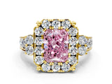 Yellow gold Fancy Pink Radiant  Halo Diamond Engagement Ring with Split Shank and Four-Prong Setting