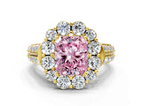 Yellow gold Fancy Pink Radiant  Halo Diamond Engagement Ring with Split Shank and Prong Setting_66