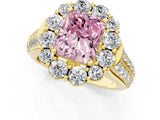 Yellow gold Fancy Pink Radiant  Halo Diamond Engagement Ring with Split Shank and Prong Setting_67