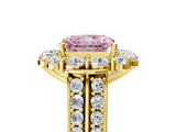 Yellow gold Fancy Pink Radiant  Halo Diamond Engagement Ring with Split Shank and Prong Setting_71