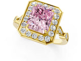Yellow gold Fancy Pink Radiant  Halo Diamond Engagement Ring with Twisted Band and Four-Prong Setting 1