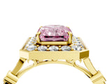 Yellow gold Fancy Pink Radiant  Halo Diamond Engagement Ring with Twisted Band and Four-Prong Setting 4